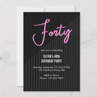 Invitación Cumpleaños 40 Retro Rosa Neón