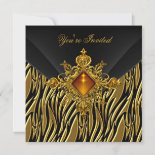 Invitación Cumpleaños 40 Rich Zebra Gold Amber Jewel Black