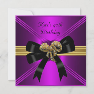 Invitación Cumpleaños 40 rico real negro púrpura magenta