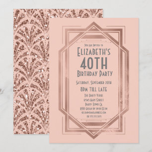 Invitación Cumpleaños 40 Roaring 20s Art Deco Rosa Dorado