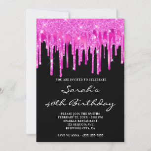 Invitación Cumpleaños 40 Rojo Brillante con Destellos de Hoja