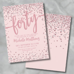 Invitación Cumpleaños 40 Rose Gold Glitter