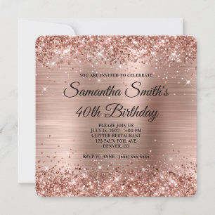 Invitación Cumpleaños 40 Rose Gold Glitter Ombre Foil