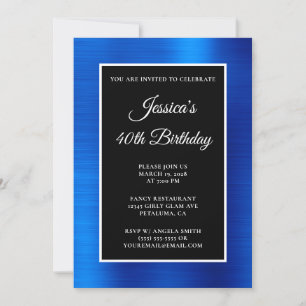 Invitación Cumpleaños 40 Royal Blue Foil Negro y Blanco