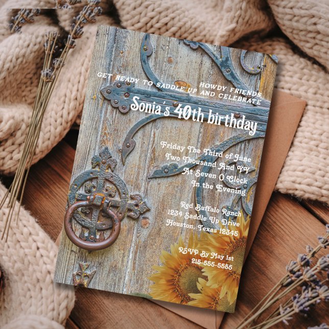 Invitación Cumpleaños 40 Rustico Puerta del Granero Occidenta (Subido por el creador)