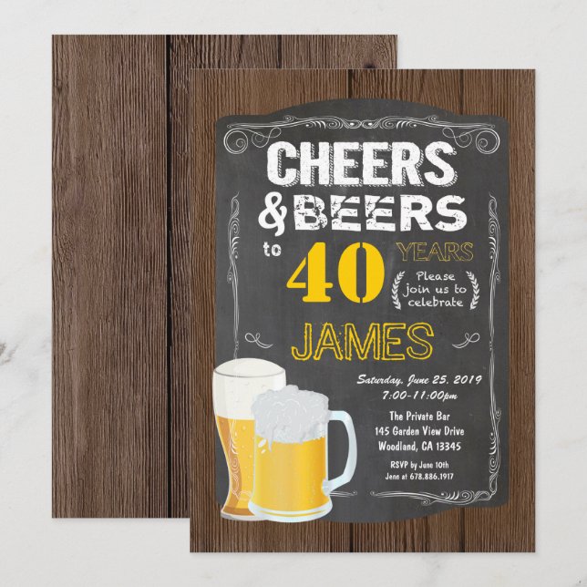 Invitación Cumpleaños 40, Salud a 40 años fiesta de cerveza (Anverso / Reverso)