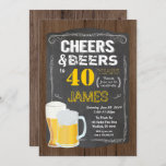 Invitación Cumpleaños 40, Salud a 40 años fiesta de cerveza<br><div class="desc">[CUALQUIER EDAD] Puede editar la edad.
¡¡¡Salud y cerveza!!! Nada es más divertido que acoger a un fiesta de cerveza. 
Disfrute de este elegante diseño de pizarra para un fiesta de cerveza de 40 años.
Colores temáticos - Amarillo y blanco.
Color de fondo - pizarra retro y madera rústica.</div>