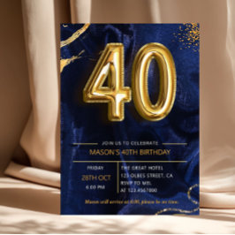 Invitación Cumpleaños 40 Sorpresa Azul Marino Dorado