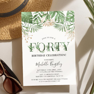 Invitación Cumpleaños 40 Tropicales Acuarela Vegetación 40º C