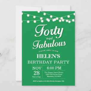 Invitación cumpleaños 40 Verde Fabuloso
