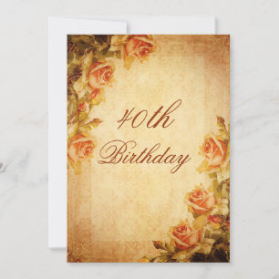 Invitación Cumpleaños 40 Vintage Damask Shabby Chic Rosas Mel