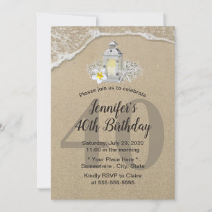 Invitación Cumpleaños 40 Vintage Linterna Blanca Playa Rústic