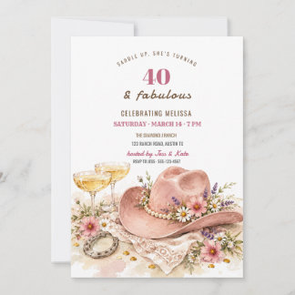 Invitación Cumpleaños 40 y Fabuloso con Sombrero de Vaquera R