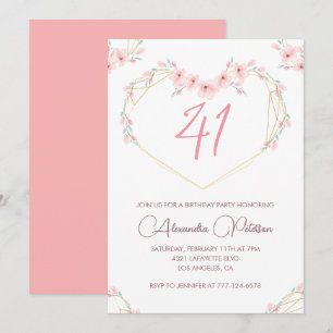 Invitación Cumpleaños 41 Boho floral acuarela rosa