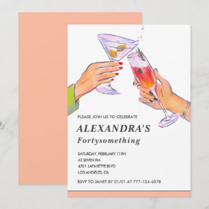 Invitación Cumpleaños 41 divertido champán cóctel rosa dorado