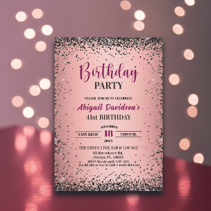 Invitación Cumpleaños 41 elegante negro brillo metálico rosa