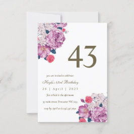 Invitación Cumpleaños 43 Simple Chic Botánico Floral Púrpura