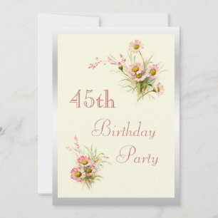 Invitación Cumpleaños 45 Chic Flores de Primavera