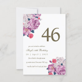 Invitación Cumpleaños 46 Botánico Floral Púrpura Simple Chic