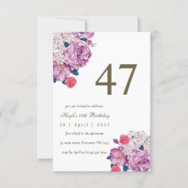 Invitación Cumpleaños 47 Simple Chic Floral Botánico Púrpura