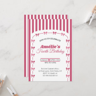 Invitación Cumpleaños 4 años de niña con lazo Coquette rosa V