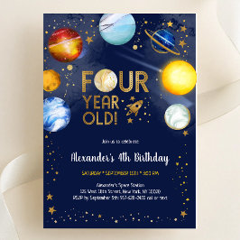 Invitación Cumpleaños 4 Astronauta Espacio Exterior Planeta G