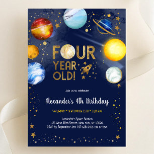 Invitación Cumpleaños 4 Astronauta Espacio Exterior Planeta G