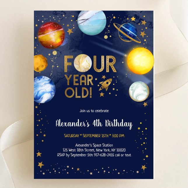 Invitación Cumpleaños 4 Astronauta Espacio Exterior Planeta G (Subido por el creador)