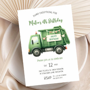 Invitación Cumpleaños 4 Camión de Basura Fiesta de Basura