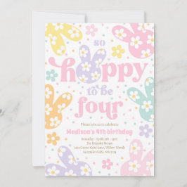 Invitación Cumpleaños 4 de Bunny Daisy Floral Pastel Spring