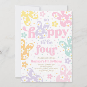 Invitación Cumpleaños 4 de Bunny Daisy Floral Pastel Spring