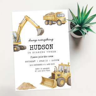 Invitación Cumpleaños 4 de Construcción de Camión de Volteo