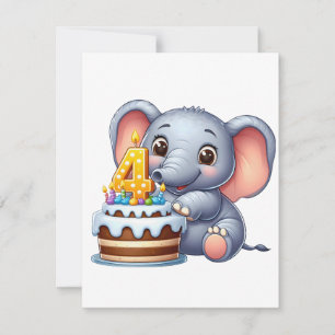 Invitación Cumpleaños 4 de elefante lindo