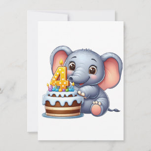 Invitación Cumpleaños 4 de elefante lindo