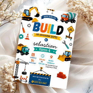 Invitación Cumpleaños 4 de Excavadora Volquete