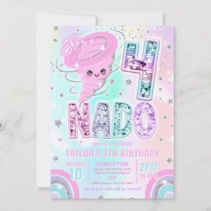 Invitación Cumpleaños 4 de Fiesta de Arcoiris Brillante Four