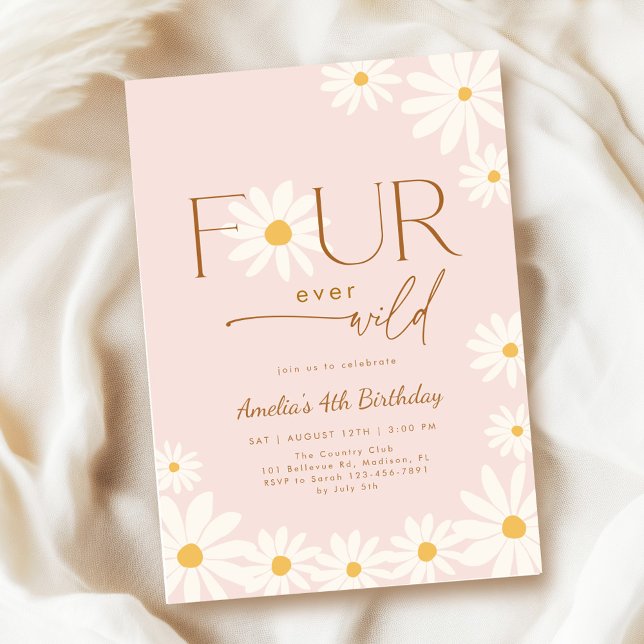 Invitación Cumpleaños 4 de Flor Silvestre Daisy para siempre (Subido por el creador)