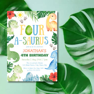 Invitación Cumpleaños 4 de Four A-Saurus Dino