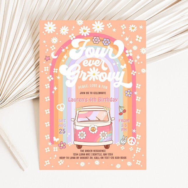 Invitación Cumpleaños 4 de FOUR Ever Groovy Daisy Van (Subido por el creador)