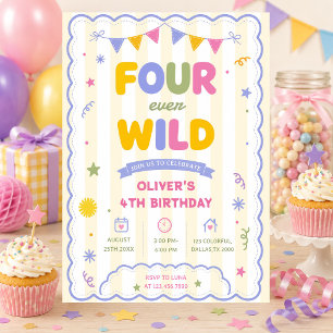 Invitación Cumpleaños 4 de Four Ever Wild Niño Colorido