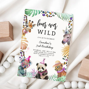Invitación Cumpleaños 4 de Four Ever Wild Safari Animals