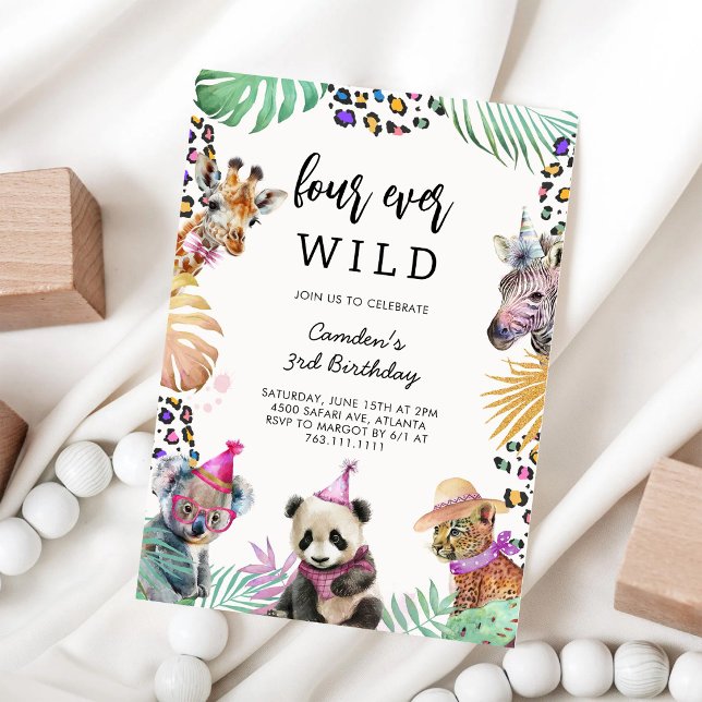 Invitación Cumpleaños 4 de Four Ever Wild Safari Animals (Subido por el creador)