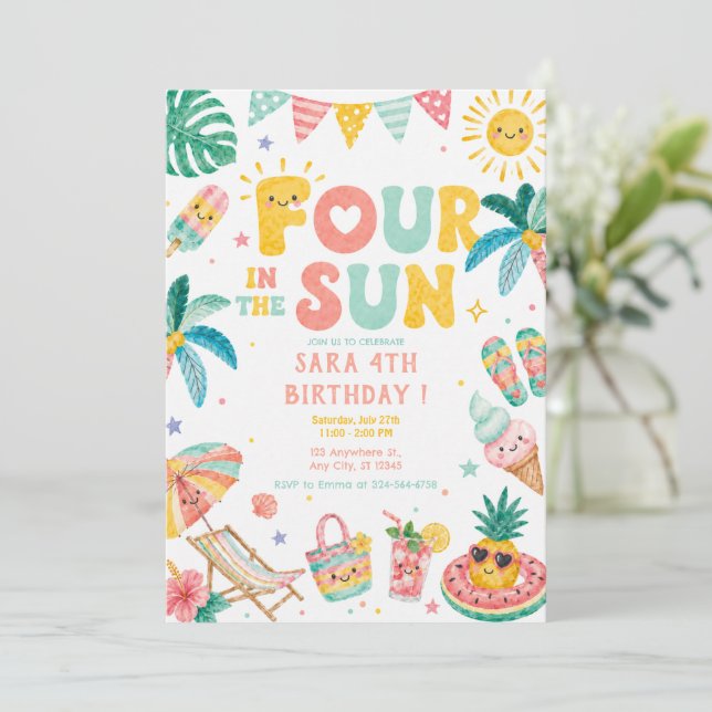 Invitación Cumpleaños 4 de Four in the Sun (Anverso de pie)