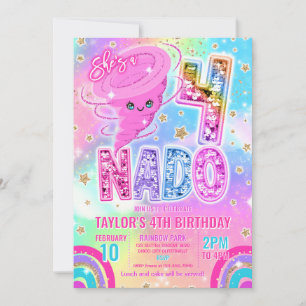 Invitación Cumpleaños 4 de Four Nado Rainbow Glitter
