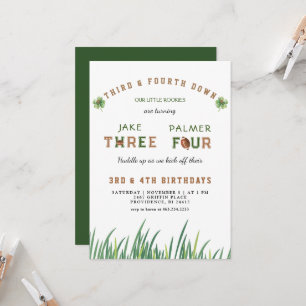 Invitación Cumpleaños 4 de gemelos irlandeses Huddle Up Fútbo