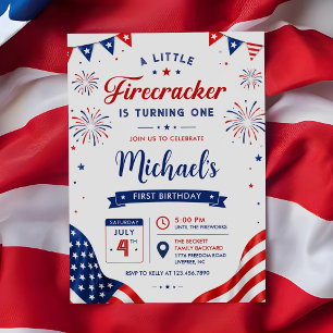 Invitación Cumpleaños 4 de julio 1er año Petardo