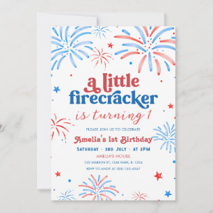 Invitación Cumpleaños 4 de julio 1er cumpleaños Little Firecr