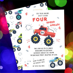 Invitación Cumpleaños 4 de Monster Trucks: ¡Rev Tu Motor!