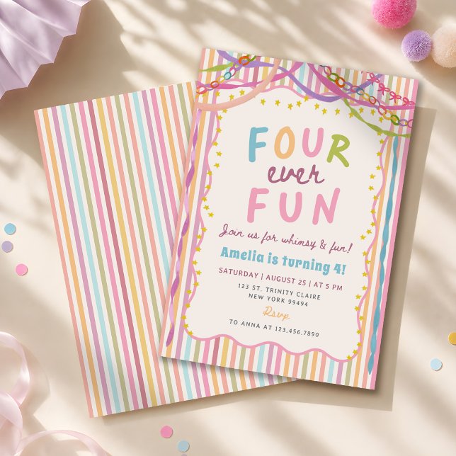 Invitación Cumpleaños 4 de niña divertida para siempre (Subido por el creador)