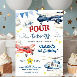 Invitación Cumpleaños 4 de Niño Avión 